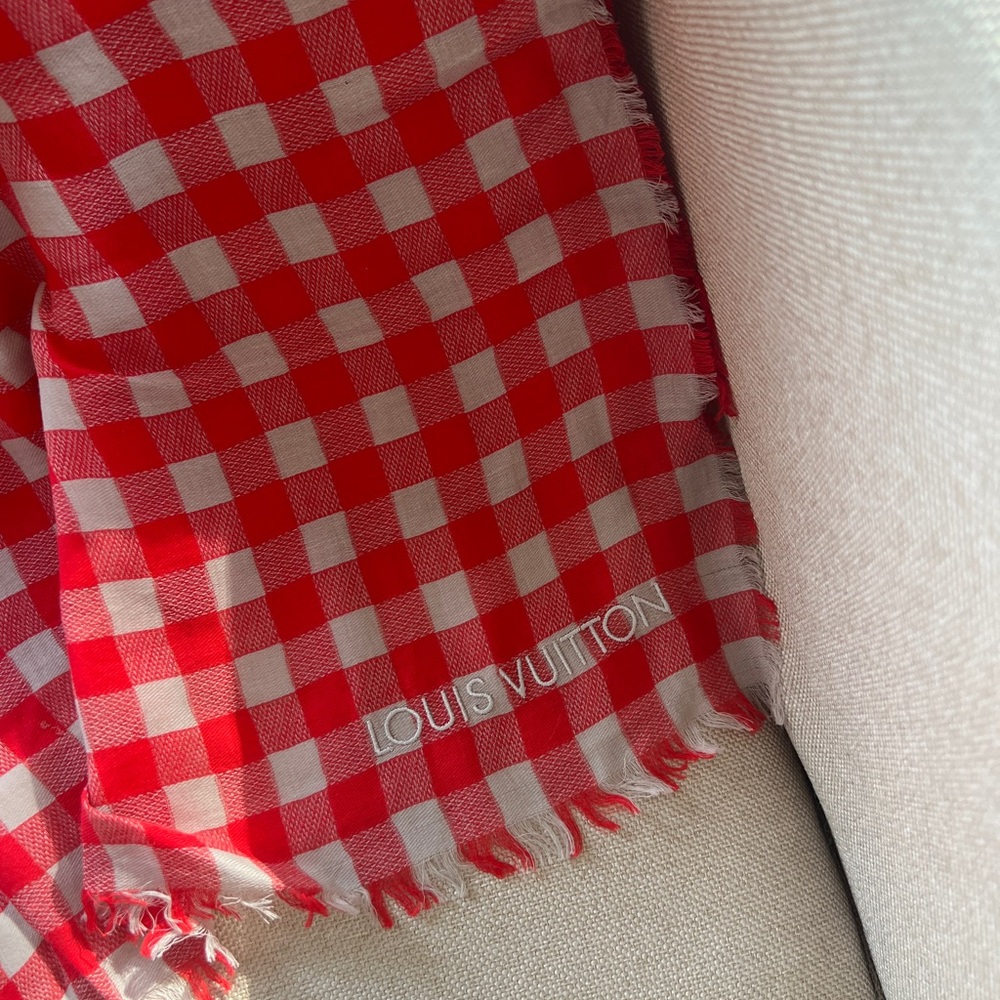 Louis Vuitton Red Checkered Scarf - Picture 5 of 12